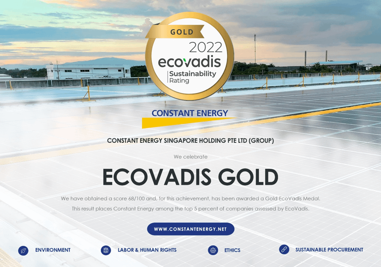 Read more about the article Constant Energy Receives Gold Status From EcoVadis, Putting the Solar Energy Business in the Top 5% of the Best Performing Companies Assessed by EcoVadis