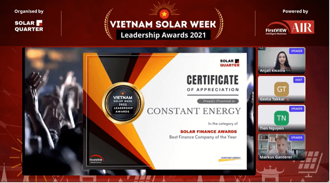 Read more about the article Solar Finance Award for Constant Energy: Best Finance Company of the Year