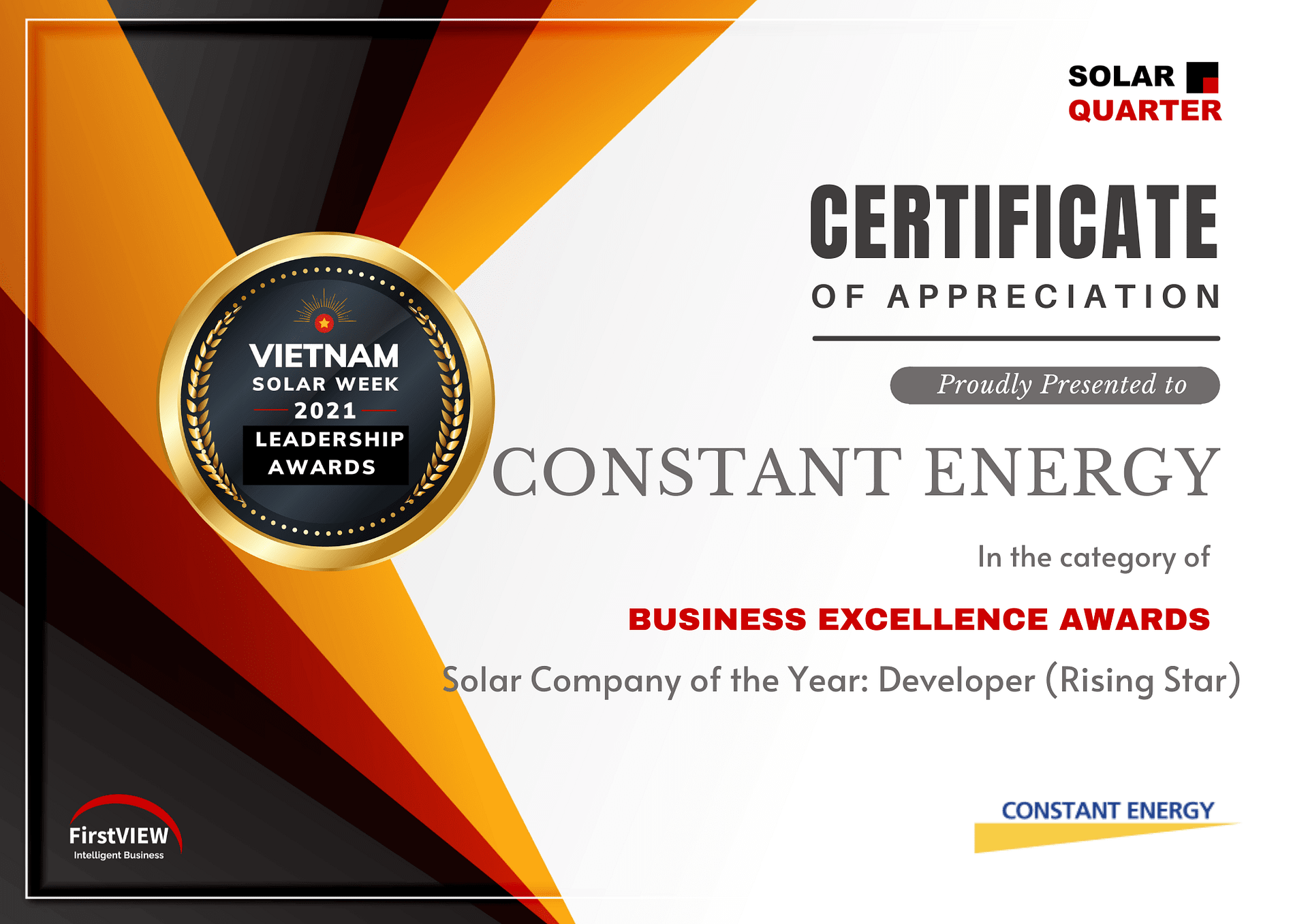 Read more about the article Business Excellence Award for Constant Energy:Solar Company of the Year Developer (Rising Star)